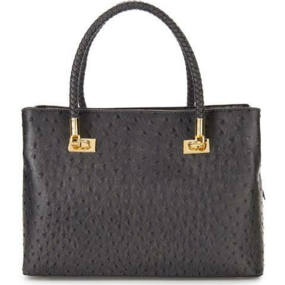Bebe Jackie Ostrich Satchel Bag Grey